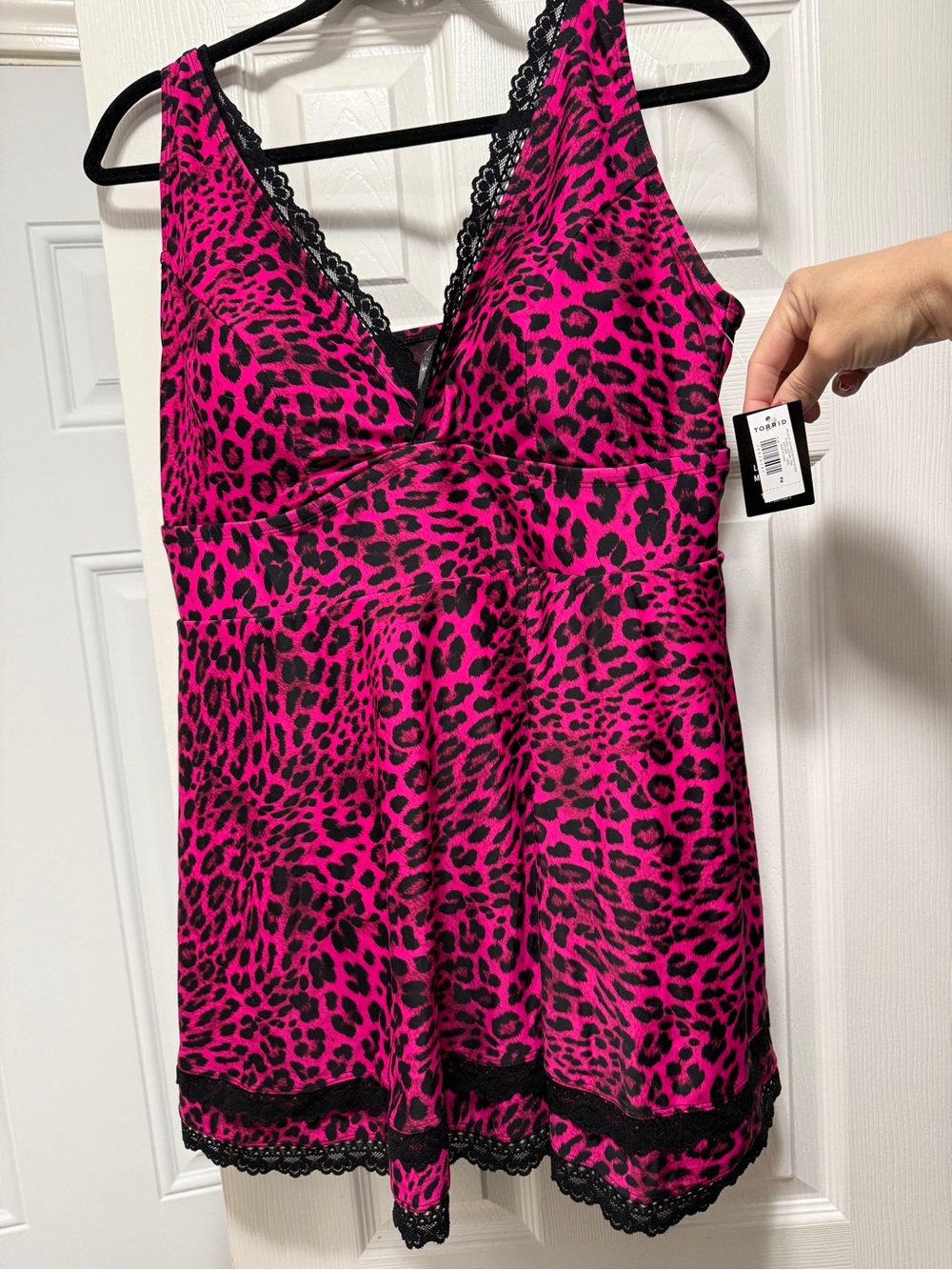 Torrid 2 2x 18/20 Pink Leopard Print Lace Trim Mid Wireless Swim Dress w/Briefs - Picture 5 of 5